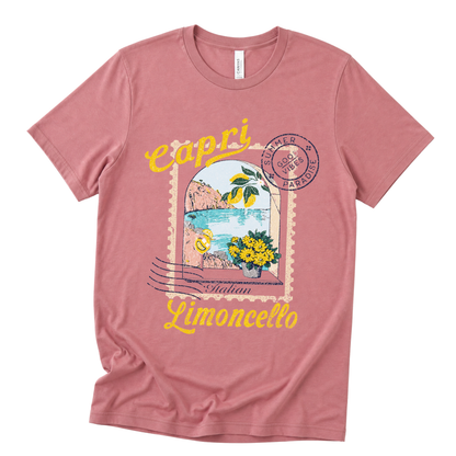 Limoncello in Capri Vintage Print - Bella Canvas Straight Cut Tee - UK Stocked