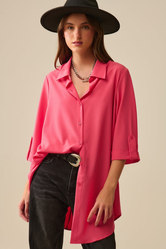Maxi Shirt Made of Very Soft and Light Fabric in Coral Color