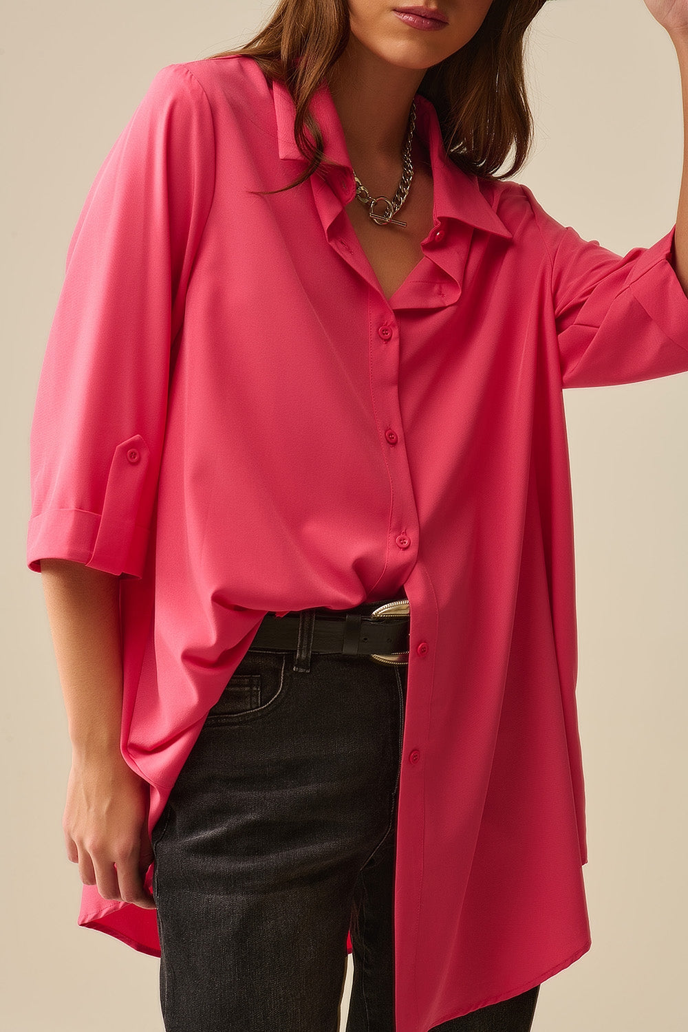 Maxi Shirt Made of Very Soft and Light Fabric in Coral Color