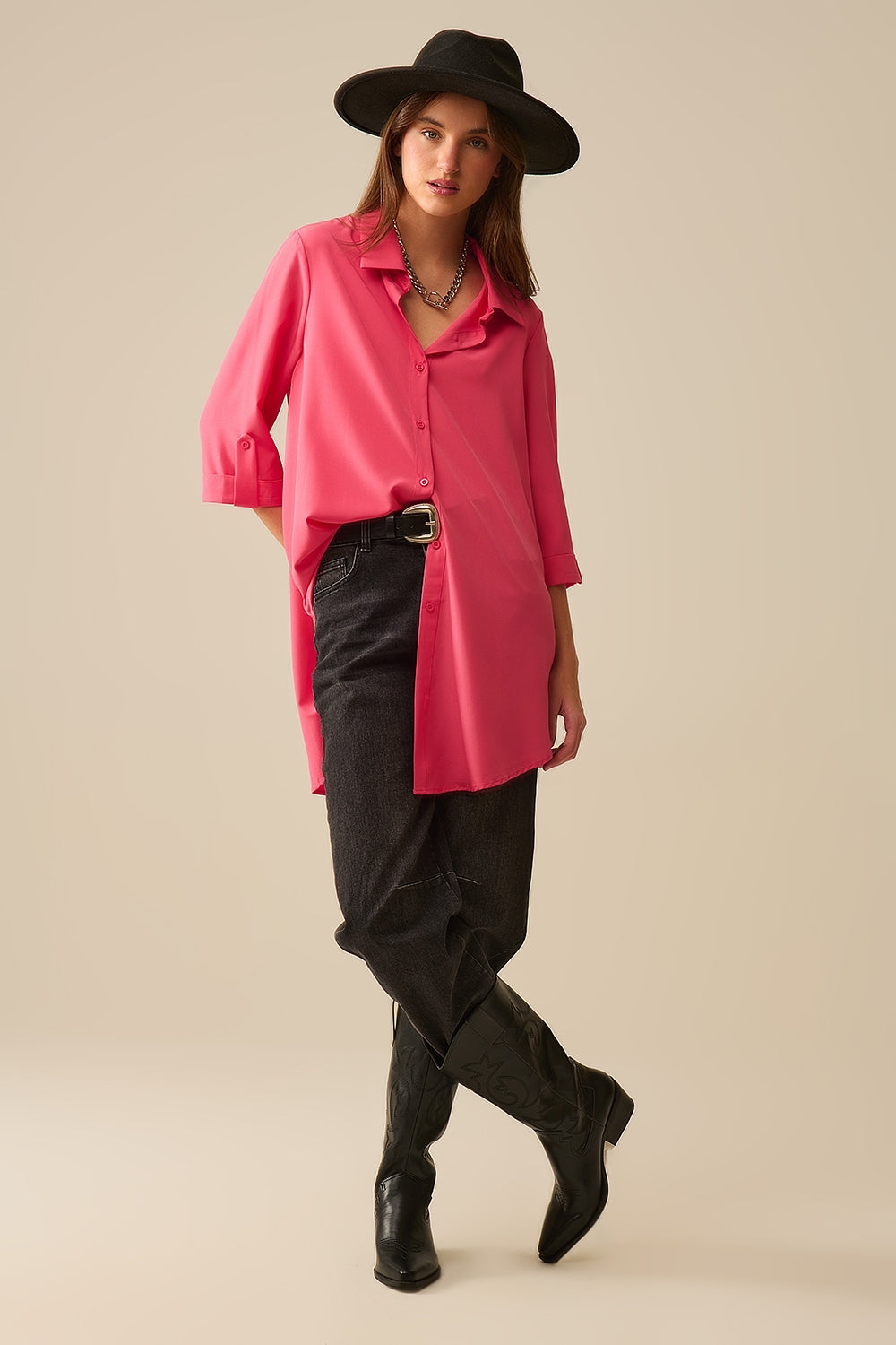Maxi Shirt Made of Very Soft and Light Fabric in Coral Color