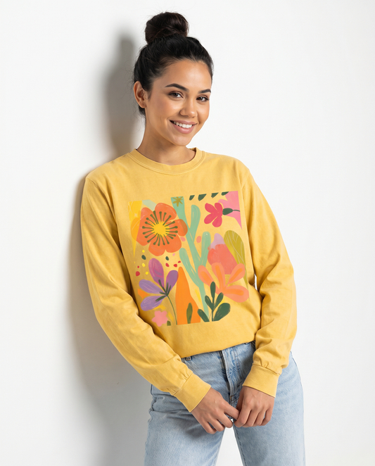 Modern Art Flower Print - Comfort Colors Premium Long Sleeve T Shirt