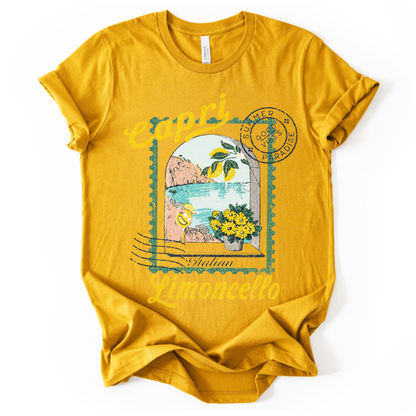 Limoncello in Capri Vintage Print - Bella Canvas Straight Cut Tee - UK Stocked