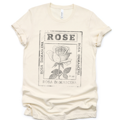 Rosa Damascena, Vintage Faded Print - Bella Canvas Super Soft T Shirt