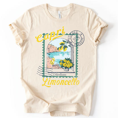 Limoncello in Capri Vintage Print - Bella Canvas Straight Cut Tee - UK Stocked