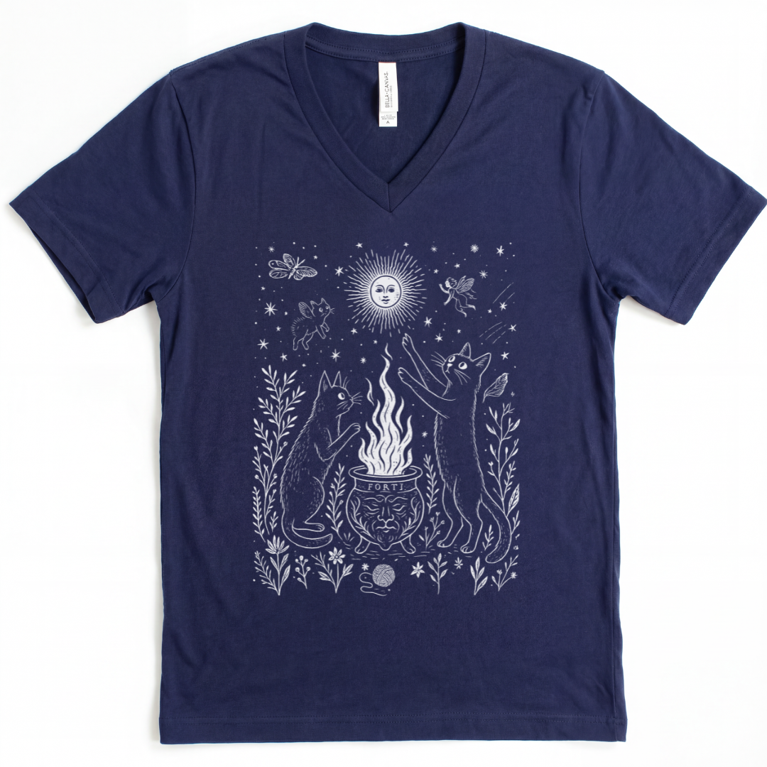 Midnight Meowgic - Short Sleeve V Neck