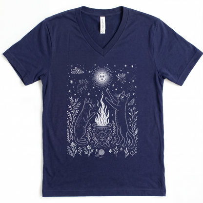 Midnight Meowgic - Short Sleeve V Neck