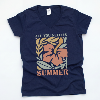 All You Need Is Summer - Short Sleeve V-Neck Tee