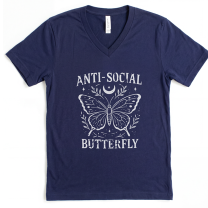 Anti - Social Butterfly - Short Sleeve V-Neck Tee