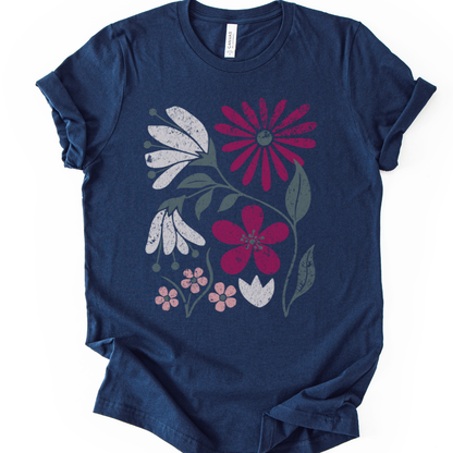 Vintage Distressed Field of Bloom Floral - Bella Canvas Super Soft T Shirt