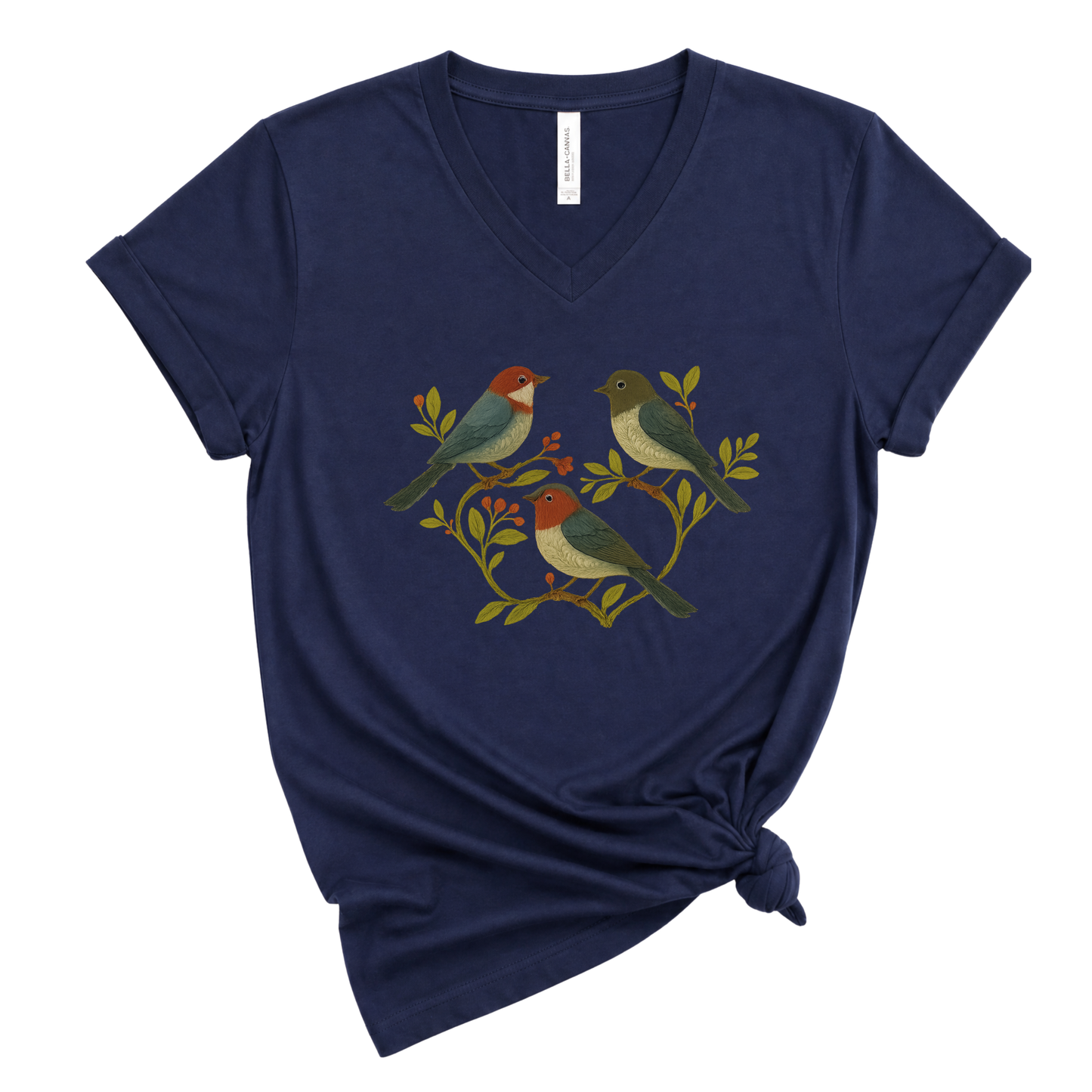 Folk Aviary  - Short Sleeve V-Neck Tee