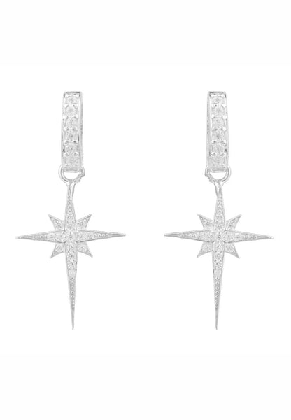 North Star Burst Small Drop Earrings Silver