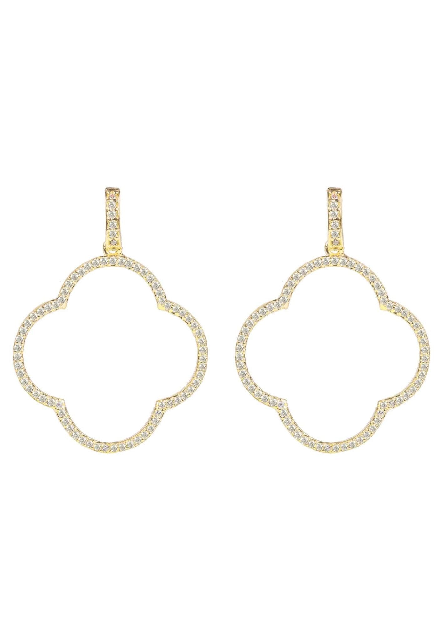 Open Clover Large Drop Earrings White Cz Gold