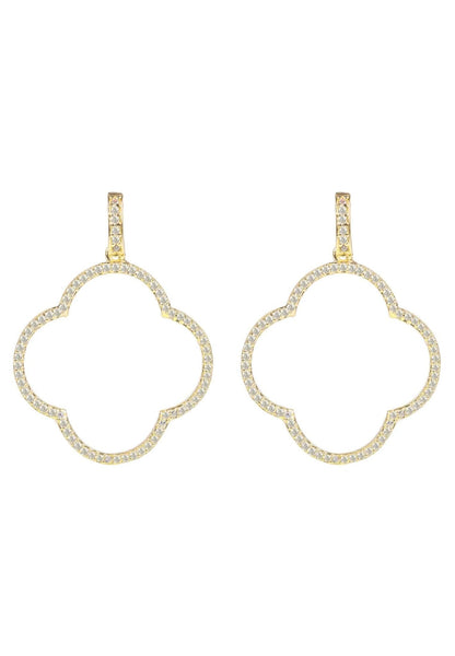 Open Clover Large Drop Earrings White Cz Gold