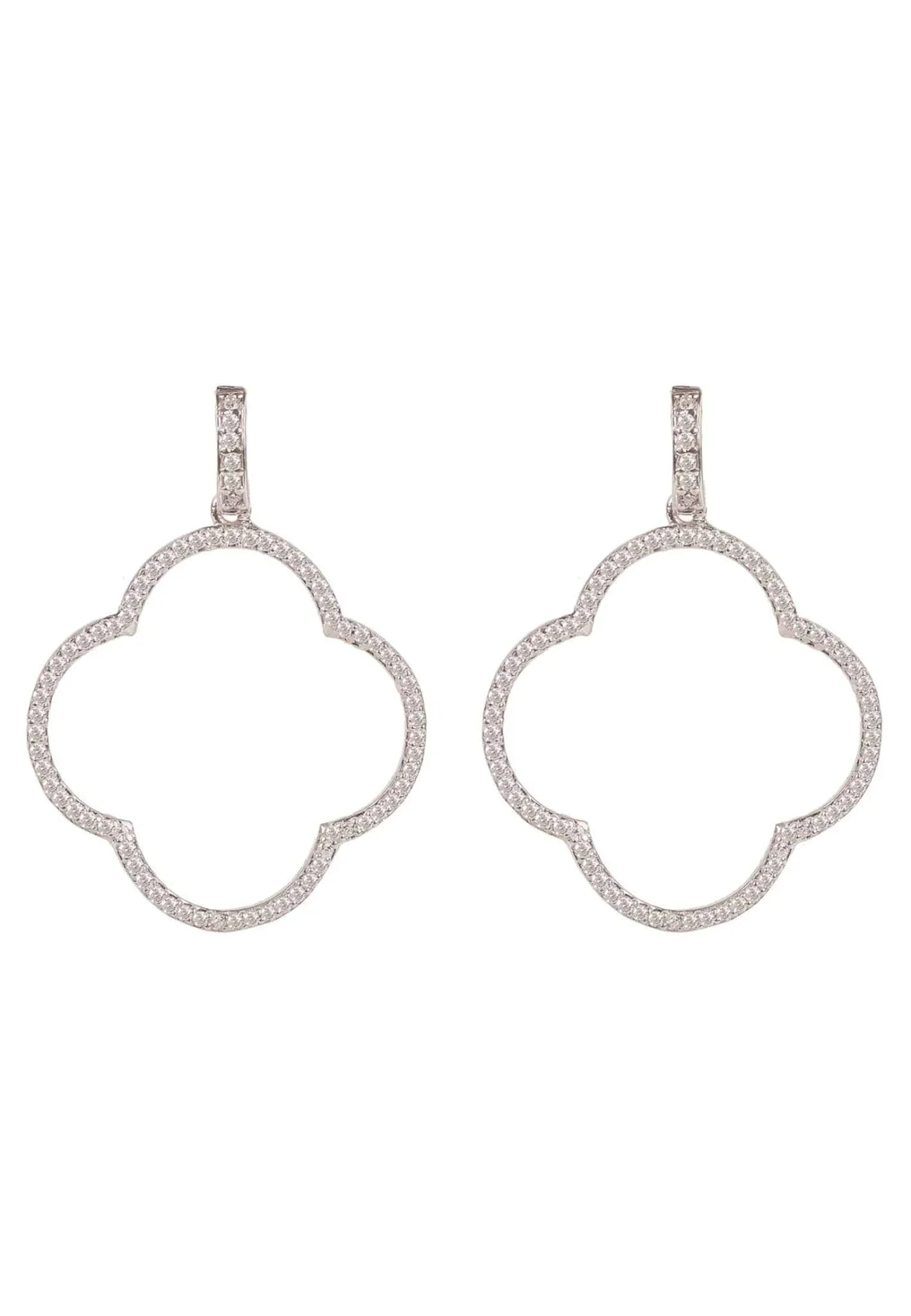 Open Clover Large Drop Earrings White Cz Silver