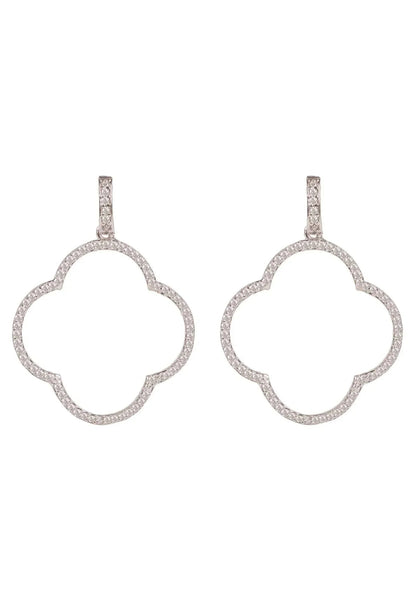 Open Clover Large Drop Earrings White Cz Silver