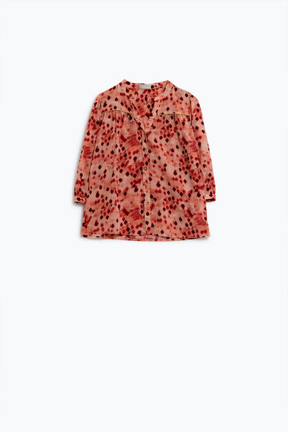 Orange Shirt With Abstract Print and 3/4 Length Sleeves
