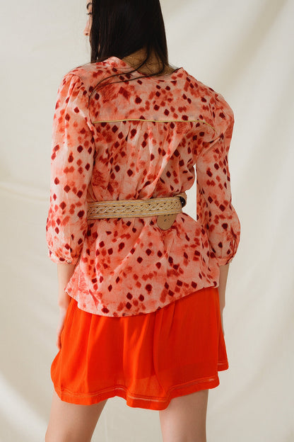 Orange Shirt With Abstract Print and 3/4 Length Sleeves