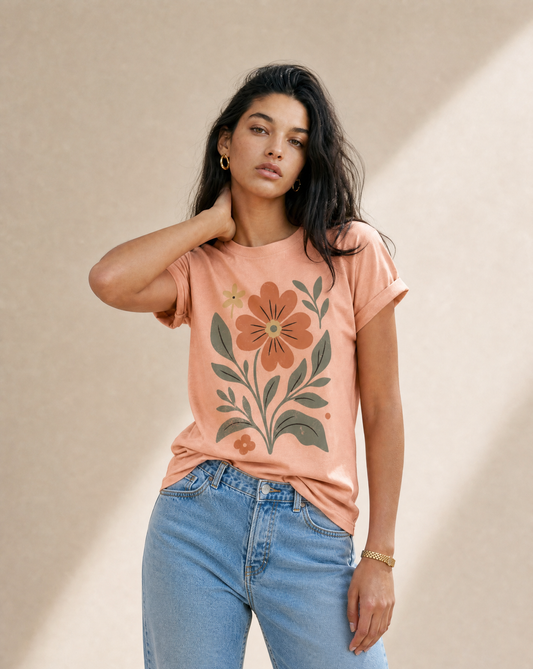 Vintage Distressed Orange Flower - Bella Canvas Super Soft Standard Fit T Shirt