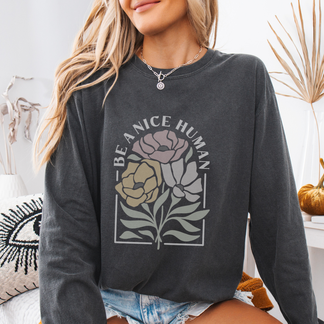Be A Nice Human - Comfort Colors Premium Long Sleeve T Shirt