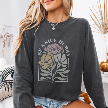 Be A Nice Human - Comfort Colors Premium Long Sleeve T Shirt