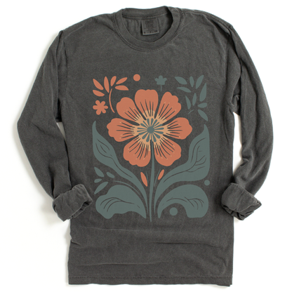 Retro Floral - Comfort Colors Long Sleeve Premium T Shirt