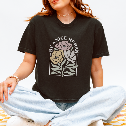 Be A Nice Human - Comfort Colors Boxy Cropped Tee