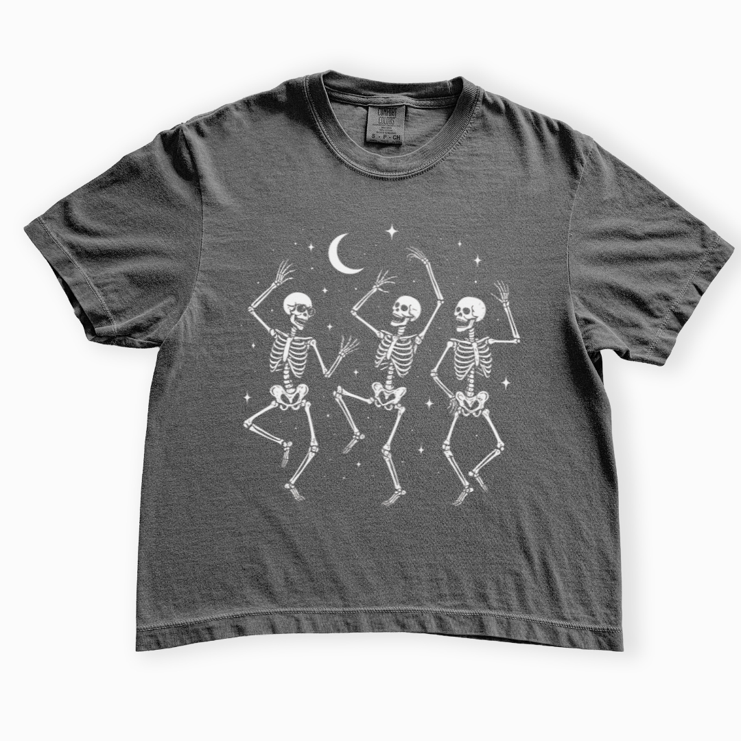 Midnight Bones and Boogie Tee - Comfort Colors Boxy Cropped Tee