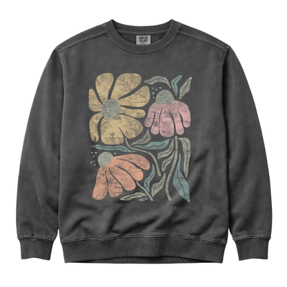 Faded Funky Floral Print - Comfort Colors Premium Heavyweight Sweatshirt