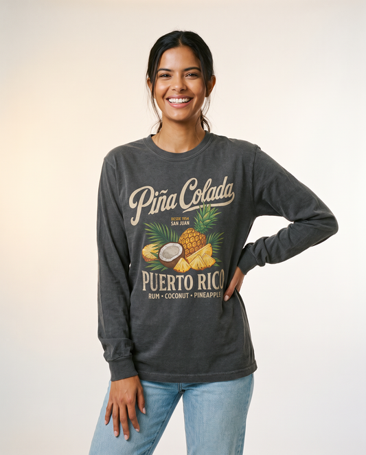 Pina Colada Vintage Print Tee - Comfort Colors Long Sleeve Premium T Shirt