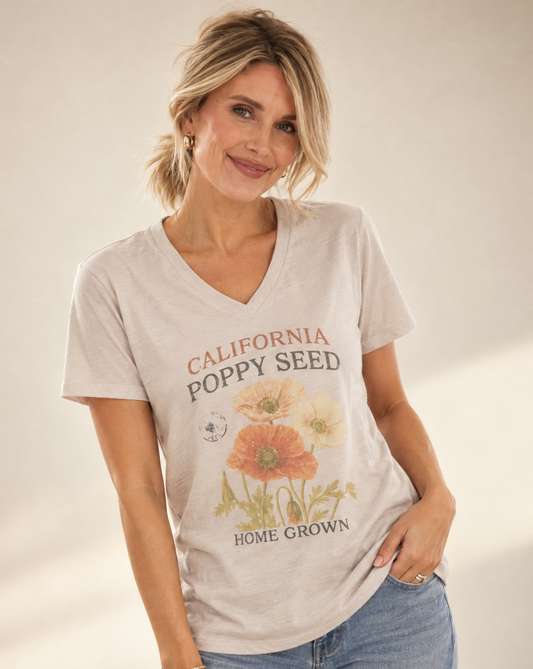 Poppy Seed, Faded Vintage Print - Super Soft V Neck