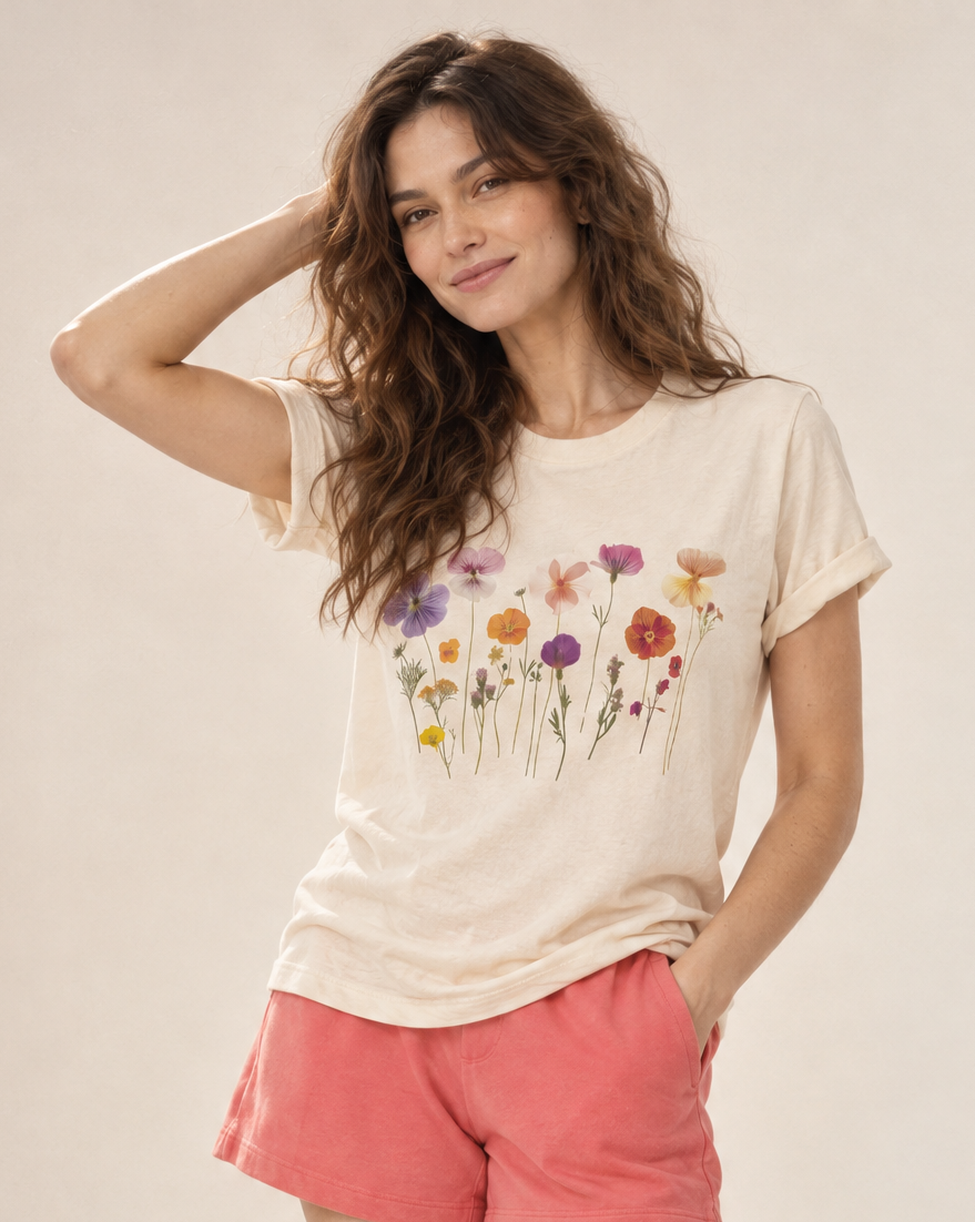 Pressed Flowers - Bella Canvas Super Soft Straight Cut T shirt