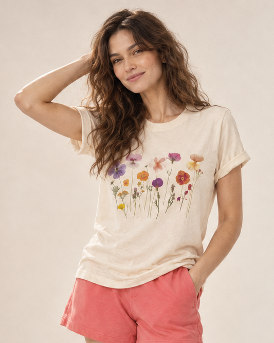 Pressed Flowers - Bella Canvas Super Soft Straight Cut T shirt