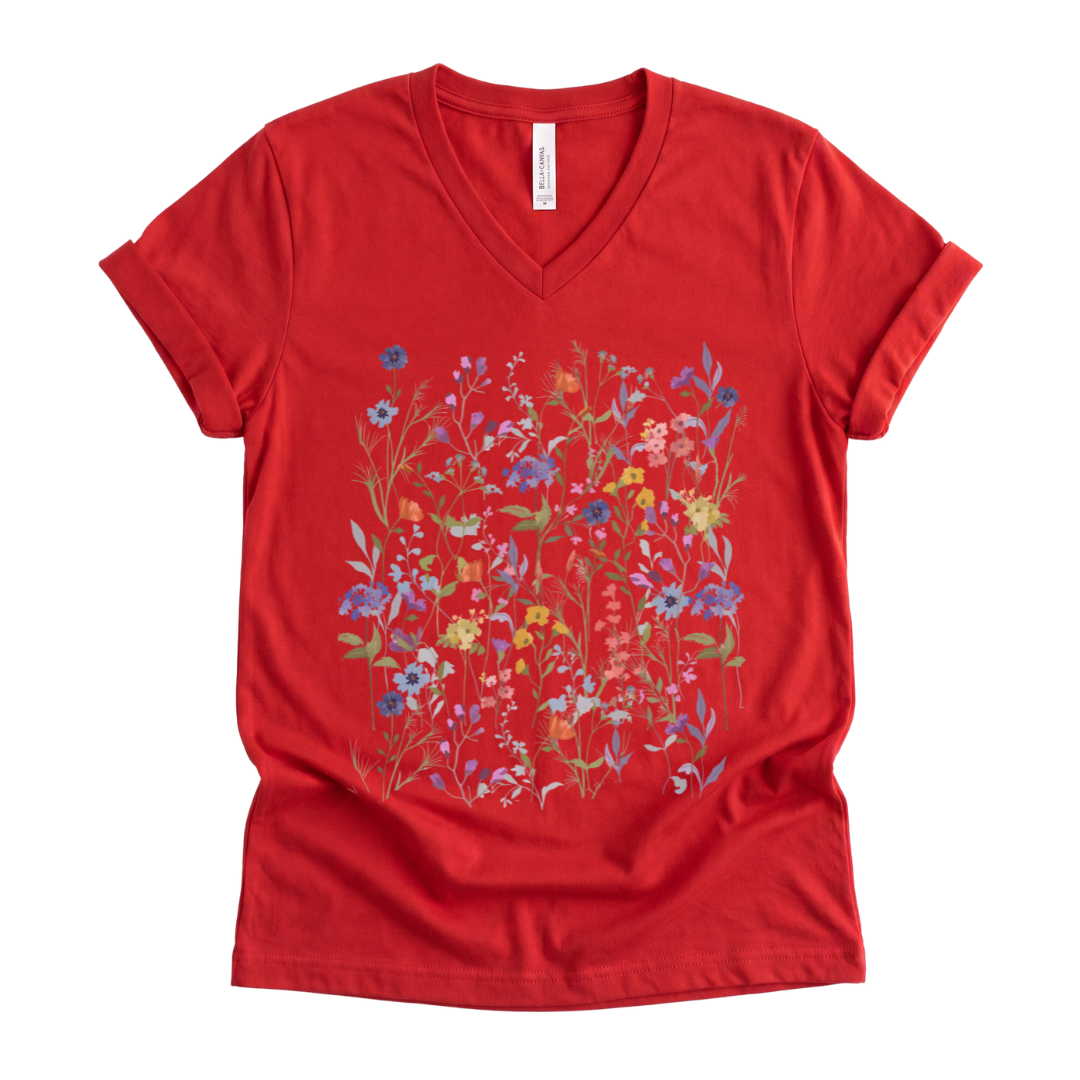 Floral Medley - Short Sleeve V-Neck Tee