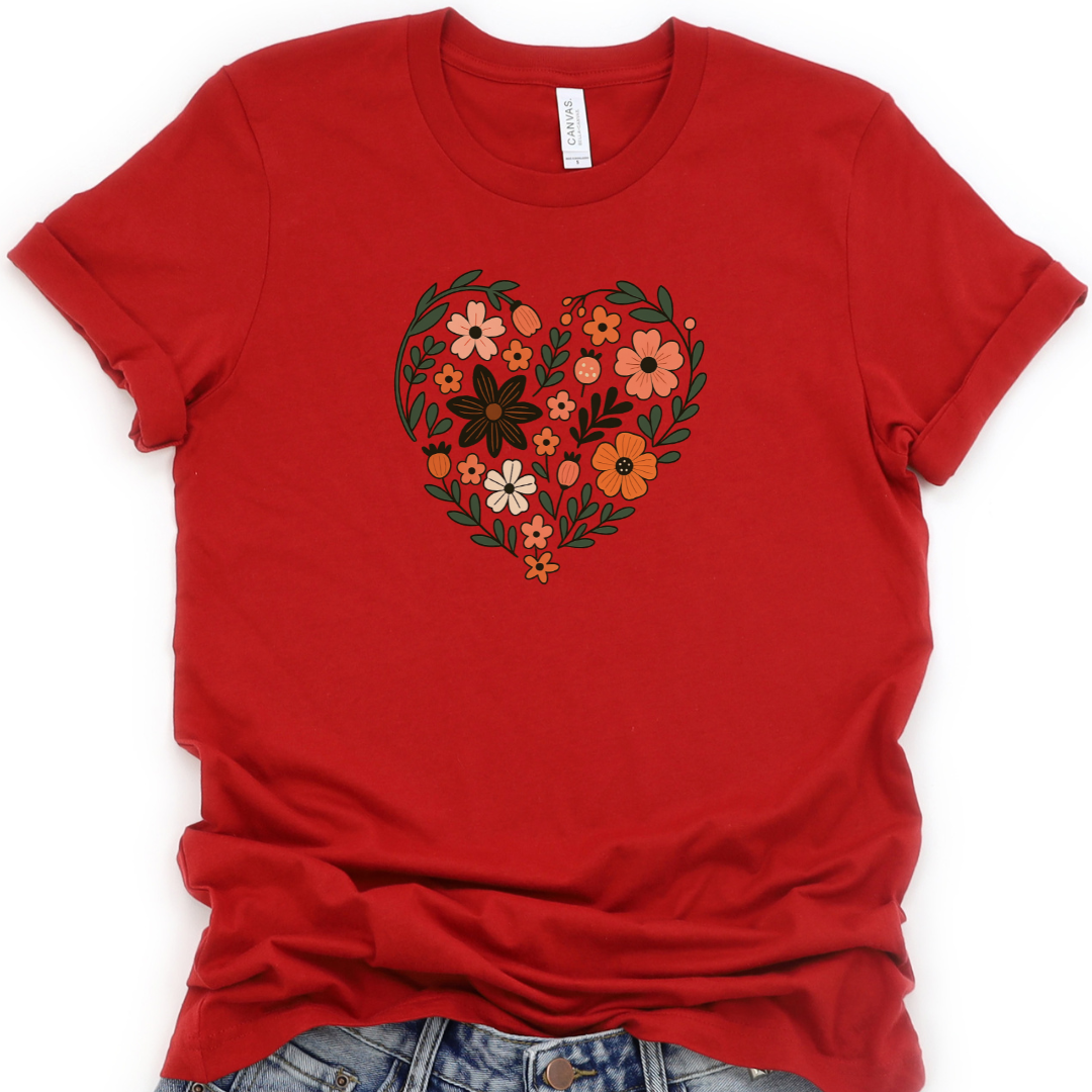 Flower Heart - Bella Canvas Super Soft Straight Cut T shirt