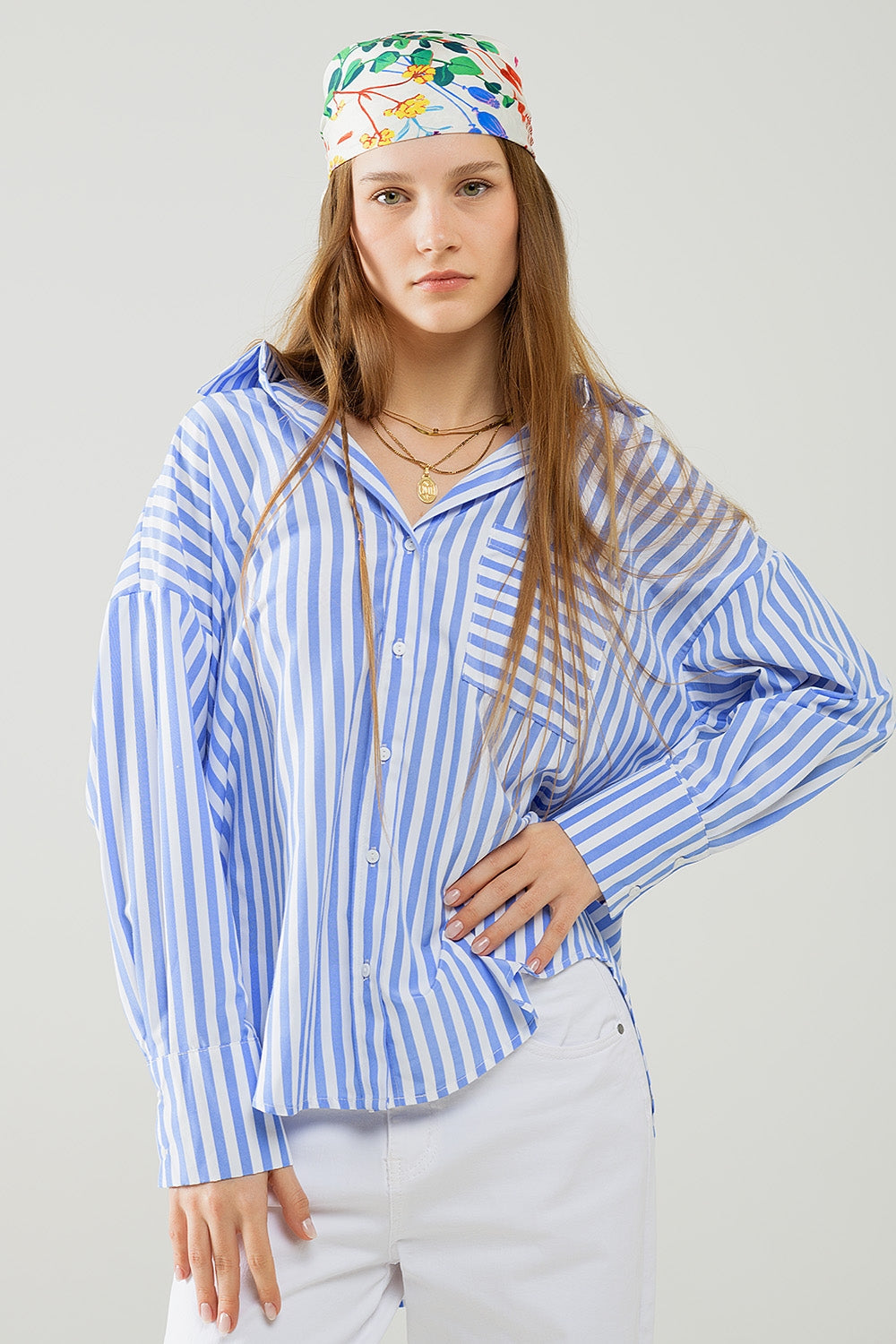 Relaxed Light Blue Striped Blouse