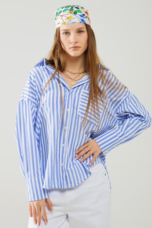 Relaxed Light Blue Striped Blouse