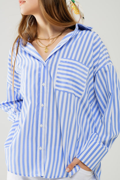 Relaxed Light Blue Striped Blouse