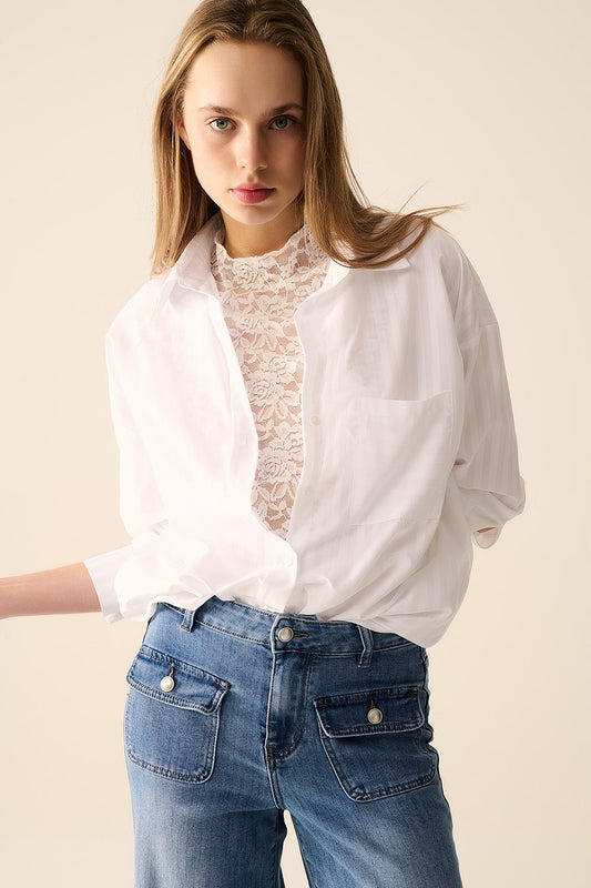 Relaxed White Striped Blouse
