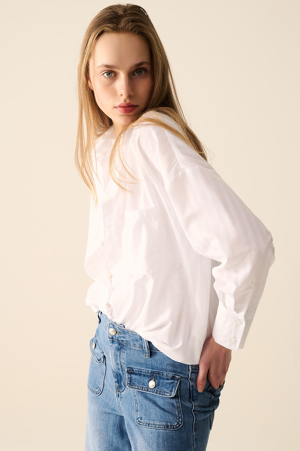 Relaxed White Striped Blouse