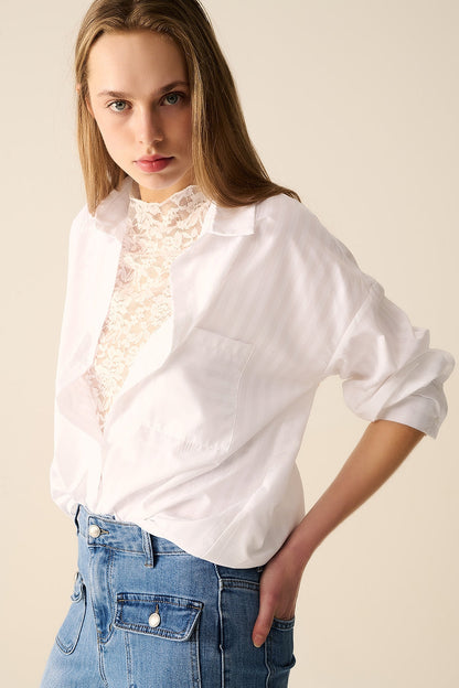 Relaxed White Striped Blouse