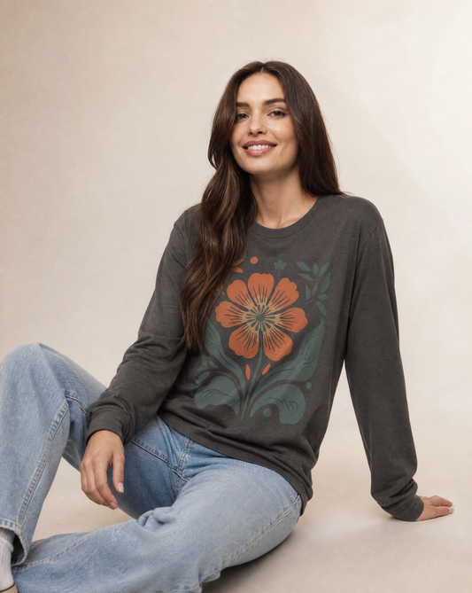 Retro Floral - Bella Canvas Super Soft Long Sleeve T Shirt