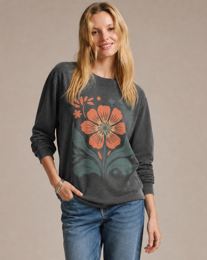 Retro Floral - Comfort Colors Long Sleeve Premium T Shirt