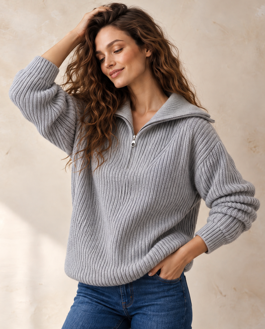 Ribbed Half Zip Sweater