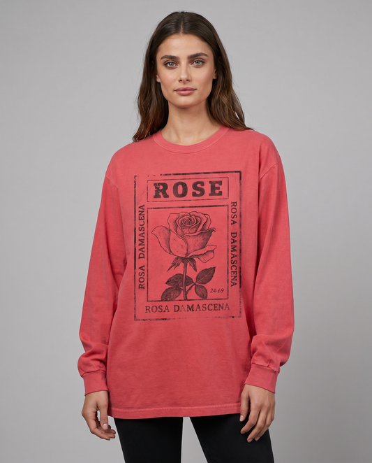 Rosa Damascena, Vintage Faded Print - Comfort Colors Premium Long Sleeve T Shirt