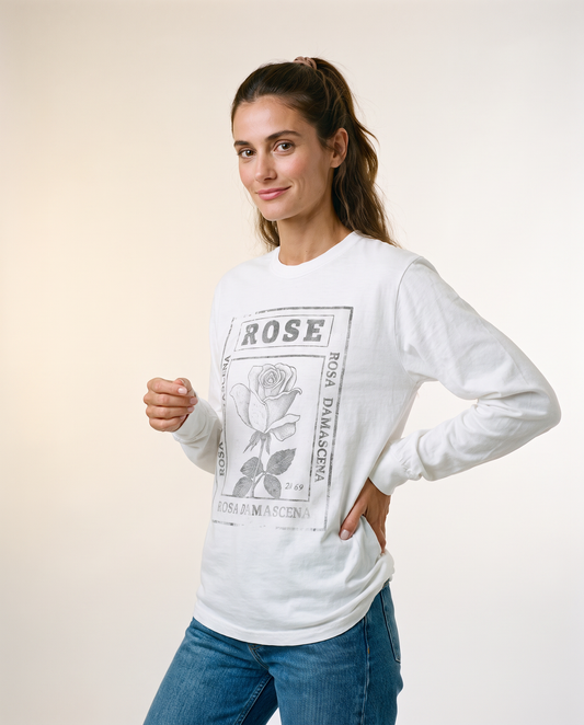 Rosa Damascena, Vintage Faded Print - Comfort Colors Premium Long Sleeve T Shirt