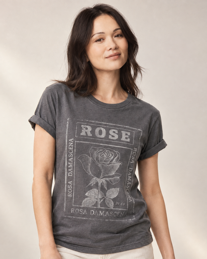 Rosa Damascena, Vintage Faded Print - Bella Canvas Super Soft Straight Cut T shirt