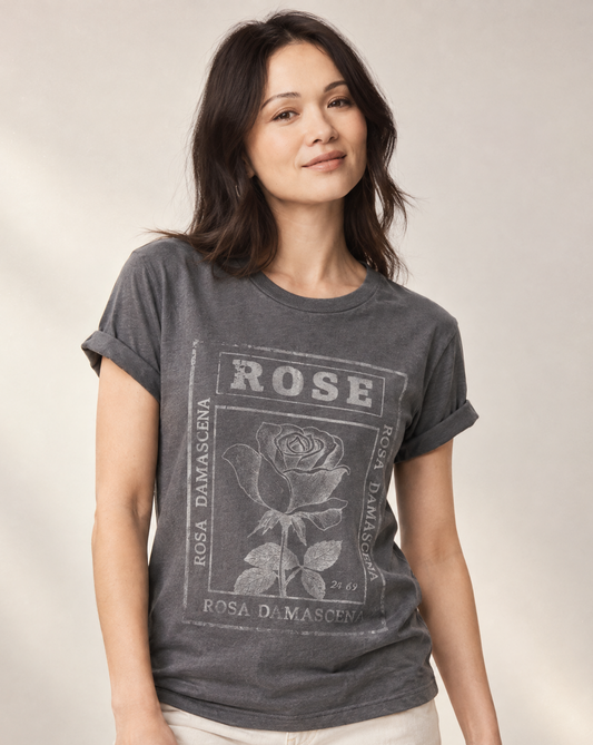 Rosa Damascena, Vintage Faded Print - Bella Canvas Super Soft Straight Cut T shirt