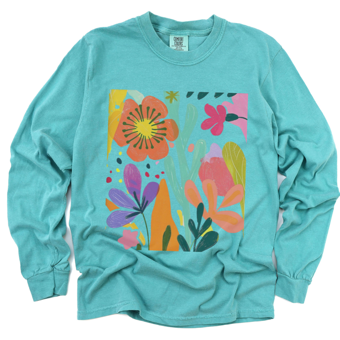 Modern Art Flower Print - Comfort Colors Premium Long Sleeve T Shirt