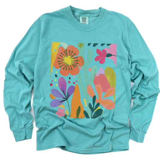 Modern Art Flower Print - Comfort Colors Premium Long Sleeve T Shirt