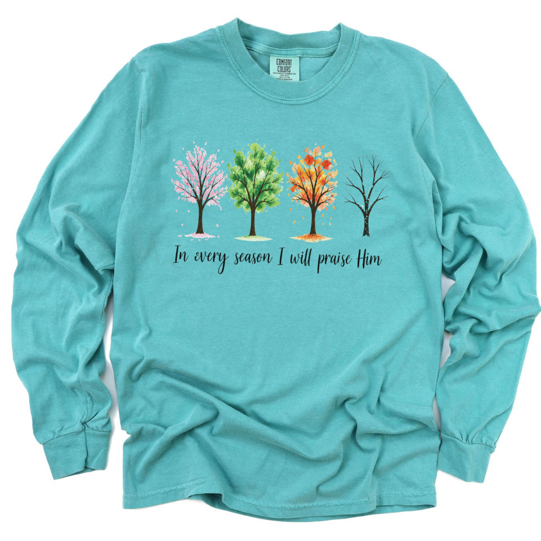 In Every Season I Will Praise Him - Comfort Colors Long Sleeve Premium T Shirt